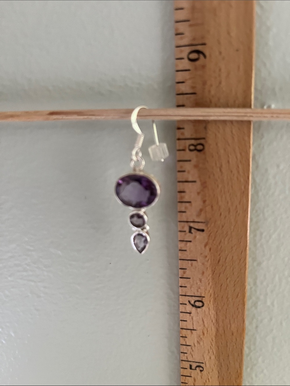Sterling Silver Amethyst Drop Earrings - Purple - Picture 6 of 6